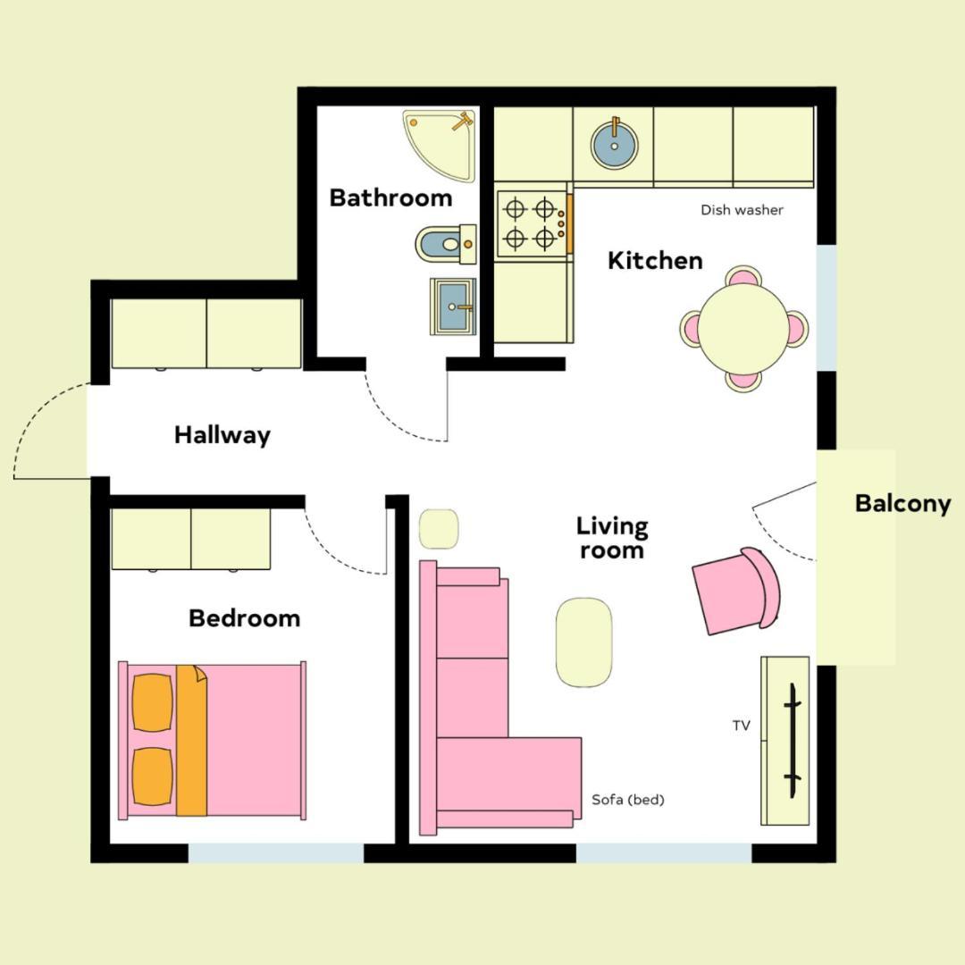 Candy-colored Two-room With Sweet Views